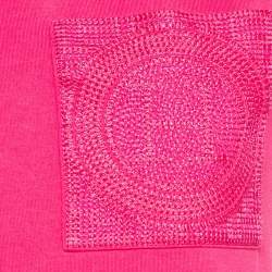 Pre Owned Hermès Pink Embroidered Pocket Cotton Knit Mini T-Shirt Dress M