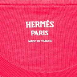 Pre Owned Hermès Pink Embroidered Pocket Cotton Knit Mini T-Shirt Dress M