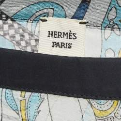 Hermes Blue Printed Sheer Cotton Kaftan Mini Dress One Size