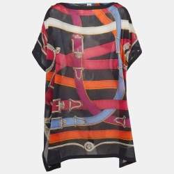 Hermes Multicolor Printed Sheer Cotton Kaftan Dress One Size