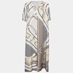 Hermès Grey Printed Silk Oversized Midi Dress S