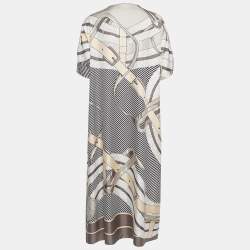 Hermès Grey Printed Silk Oversized Midi Dress S