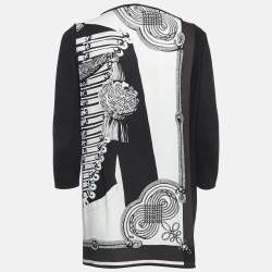 Hermes Black Printed Silk and Knit Tunic Top M
