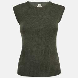 Hermes Olive Green Cashmere Knit Sweater Vest S