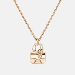 Hermes Amulettes Constance Diamond 18k Rose Gold Necklace