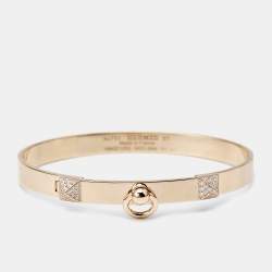 Hermes Collier De Chien Diamonds 18k Rose Gold Bracelet ST