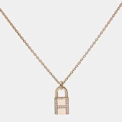Pre Owned Hermes Kelly Cadenas Diamonds 18k Rose Gold Pendant Necklace