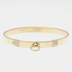 Hermes 18K Pink Gold Diamond Collier De Chien PM Diamond Bangle Carat/0.24