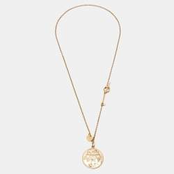 Hermès Ex-Libris Diamond 18k Rose Gold Small Model Pendant Necklace