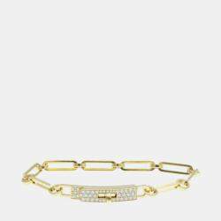 Hermes 18K Yellow Gold Diamond Kelly PM Charm Bracelet 