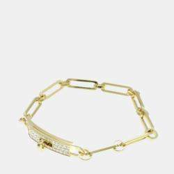 Hermes 18K Yellow Gold Diamond Kelly PM Charm Bracelet 