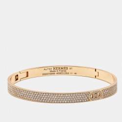 Hermes H d'Ancre Diamond 18K Rose Gold Small Model Bracelet 