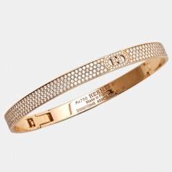 Hermes H d'Ancre Diamond 18K Rose Gold Small Model Bracelet 