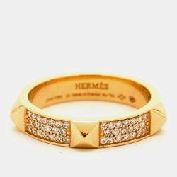 Hermes Clou D'H Ring Diamonds 18k Rose Gold Ring Size 52