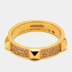 Hermes Clou D'H Ring Diamonds 18k Rose Gold Ring Size 52