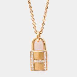 Hermes 18K Pink Gold Cadena Carat/0.09 Diamond Pendant Necklace