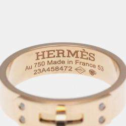 Hermes Kelly PM 18K Rose Gold and Diamond Band Ring EU 53