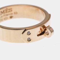 Hermes Kelly PM 18K Rose Gold and Diamond Band Ring EU 53