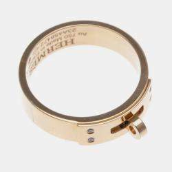 Hermes Kelly PM 18K Rose Gold and Diamond Band Ring EU 53