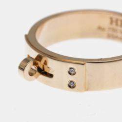 Hermes Kelly PM 18K Rose Gold and Diamond Band Ring EU 53