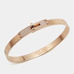 Pre Owned Hermes Kelly Diamonds 18k Rose Gold Small Model Bracelet SH