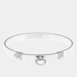 Pre Owned Hermes Collier de Chien Small 18K White Gold and Diamond Bangle Bracelet