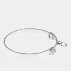 Pre Owned Hermes Collier de Chien Small 18K White Gold and Diamond Bangle Bracelet