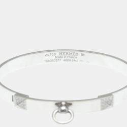 Pre Owned Hermes Collier de Chien Small 18K White Gold and Diamond Bangle Bracelet
