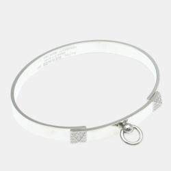 Pre Owned Hermes Collier de Chien Small 18K White Gold and Diamond Bangle Bracelet