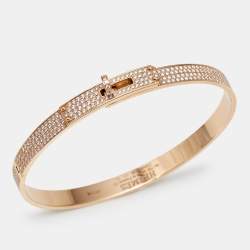 Pre Owned Hermes Kelly Diamonds 18k Rose Gold Small Model Bracelet