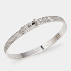 Pre Owned Hermes Kelly Diamonds 18k White Gold Small Model Bracelet
