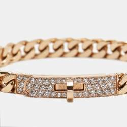 Pre Owned Hermès Kelly  Gourmette Link Diamonds 18k Rose Gold Bracelet