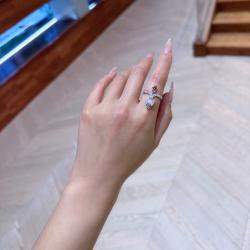 Pre Owned Hermes Pink Opal and Tourmaline 18K White Gold Diamond Ring EU 52