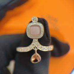 Pre Owned Hermes Pink Opal and Tourmaline 18K White Gold Diamond Ring EU 52