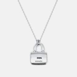 Pre Owned Hermes Amulettes Constance Diamond 18k White Gold Pendant Necklace