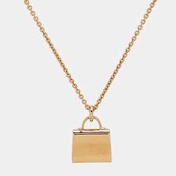 مملوكة مسبقًا Hermes Amulette Kelly Diamonds 18k Rose Gold Necklace
