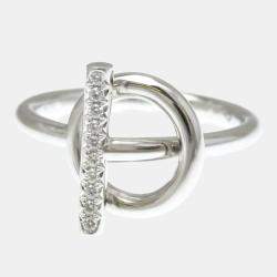 Pre Owned Hermes Diamond Ring White Gold 18K Fashion Diamond Band Ring Silver EU 54