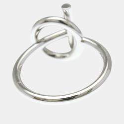 Pre Owned Hermes Diamond Ring White Gold 18K Fashion Diamond Band Ring Silver EU 54