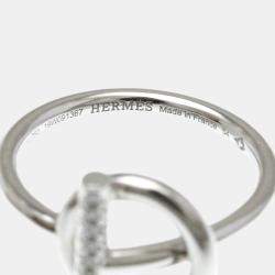 Pre Owned Hermes Diamond Ring White Gold 18K Fashion Diamond Band Ring Silver EU 54