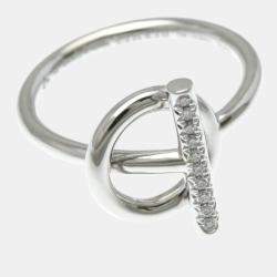 Pre Owned Hermes Diamond Ring White Gold 18K Fashion Diamond Band Ring Silver EU 54