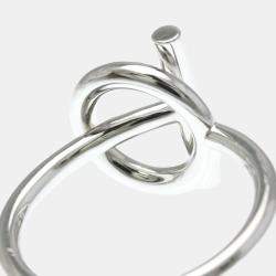 Pre Owned Hermes Diamond Ring White Gold 18K Fashion Diamond Band Ring Silver EU 54