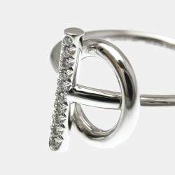 Pre Owned Hermes Diamond Ring White Gold 18K Fashion Diamond Band Ring Silver EU 54