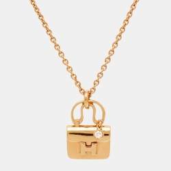 Pre Owned Hermes Diamond Charm Constance Amulette 18K Rose Gold Pendant Necklace