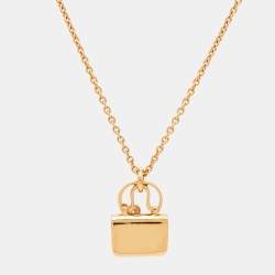Pre Owned Hermes Diamond Charm Constance Amulette 18K Rose Gold Pendant Necklace