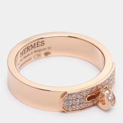 Pre Owned Hermes Kelly Diamonds 18k Rose Gold Ring Size 51
