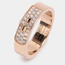 Pre Owned Hermes Kelly Diamonds 18k Rose Gold Ring Size 51