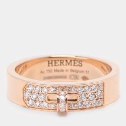 Pre Owned Hermes Kelly Diamonds 18k Rose Gold Ring Size 51