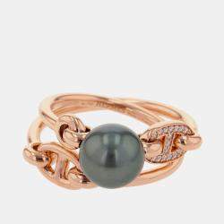 مملوكة مسبقًا Hermes Albertine Chaine D'Ancre Double  18K Pink Gold Ring Size EU 51
