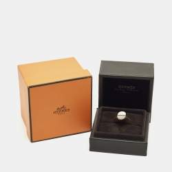 مملوكة مسبقًا Hermès Chaine d'ancre Verso Ceramic Diamond 18k Rose Gold Ring Size 55