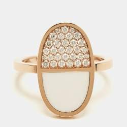 مملوكة مسبقًا Hermès Chaine d'ancre Verso Ceramic Diamond 18k Rose Gold Ring Size 55
